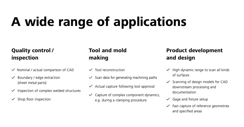 Applications display for 3D image scanner